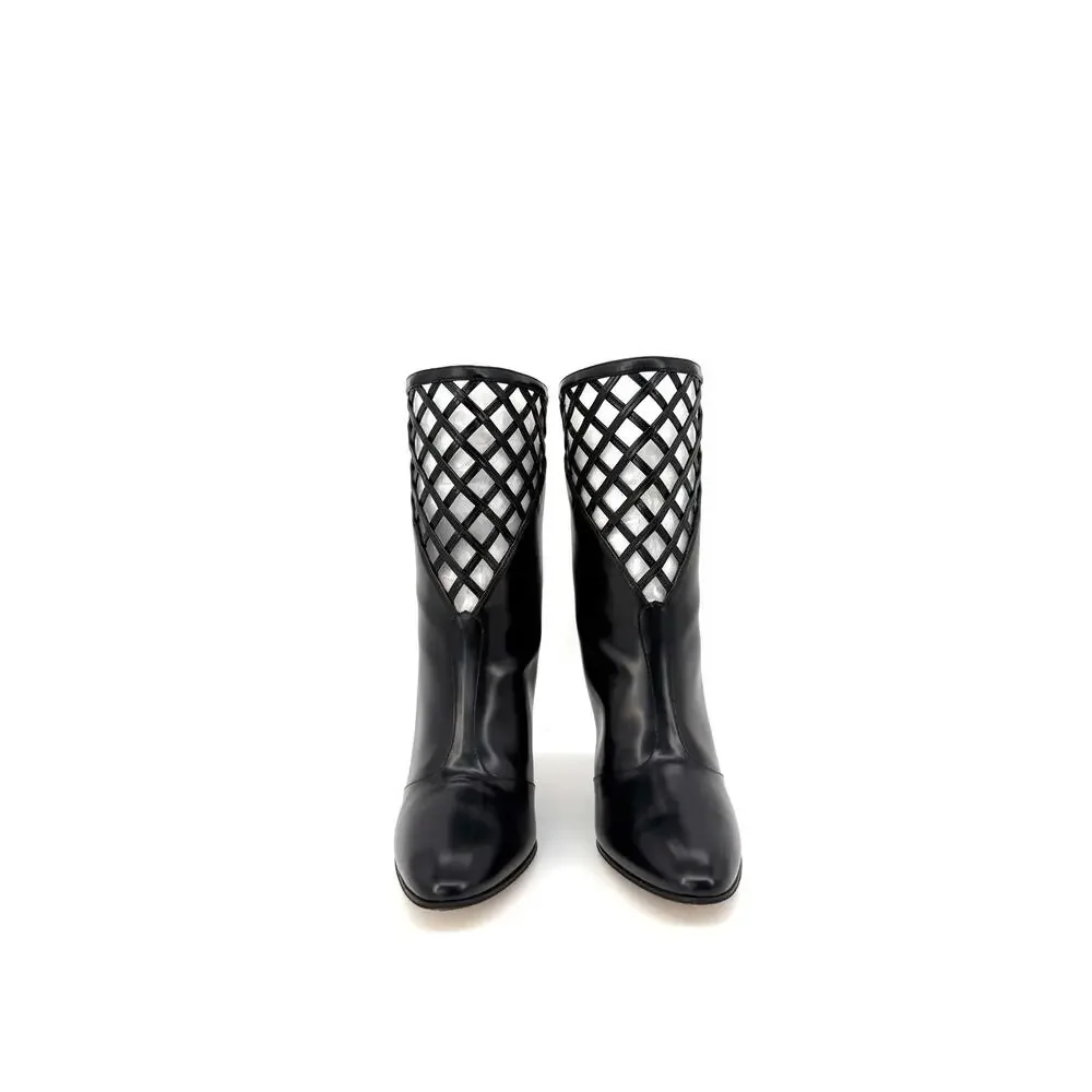 Gucci Lattice Cutout Ankle Boot Women EU 39.5 US 9.5 Black Leather